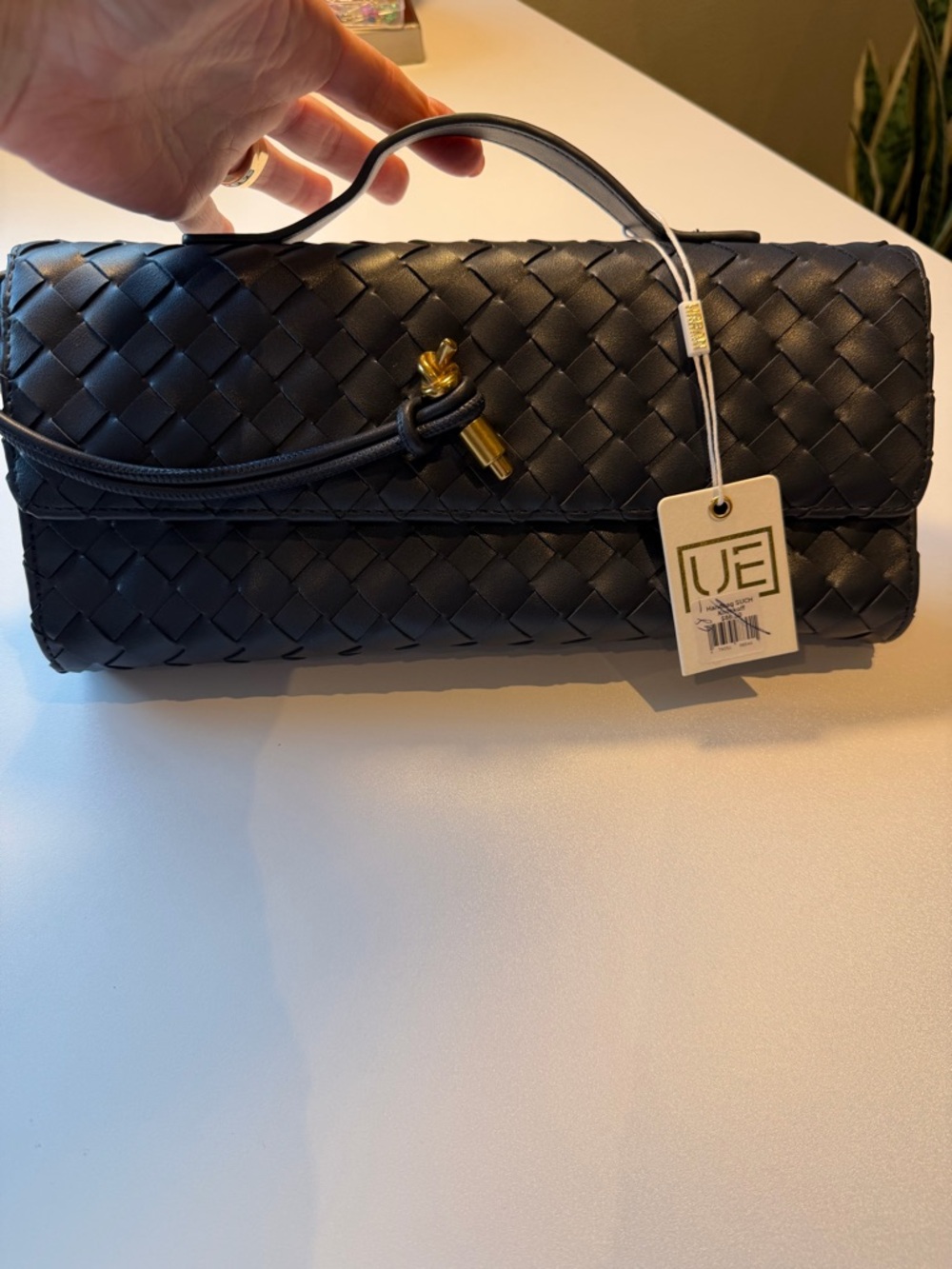 Dark Blue Woven Clutch with Top Handle NWT